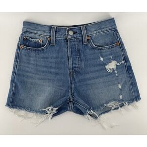 Levi's Wedgie Women's High Rise Cut Off Blue Denim Shorts Button Fly Size 26W